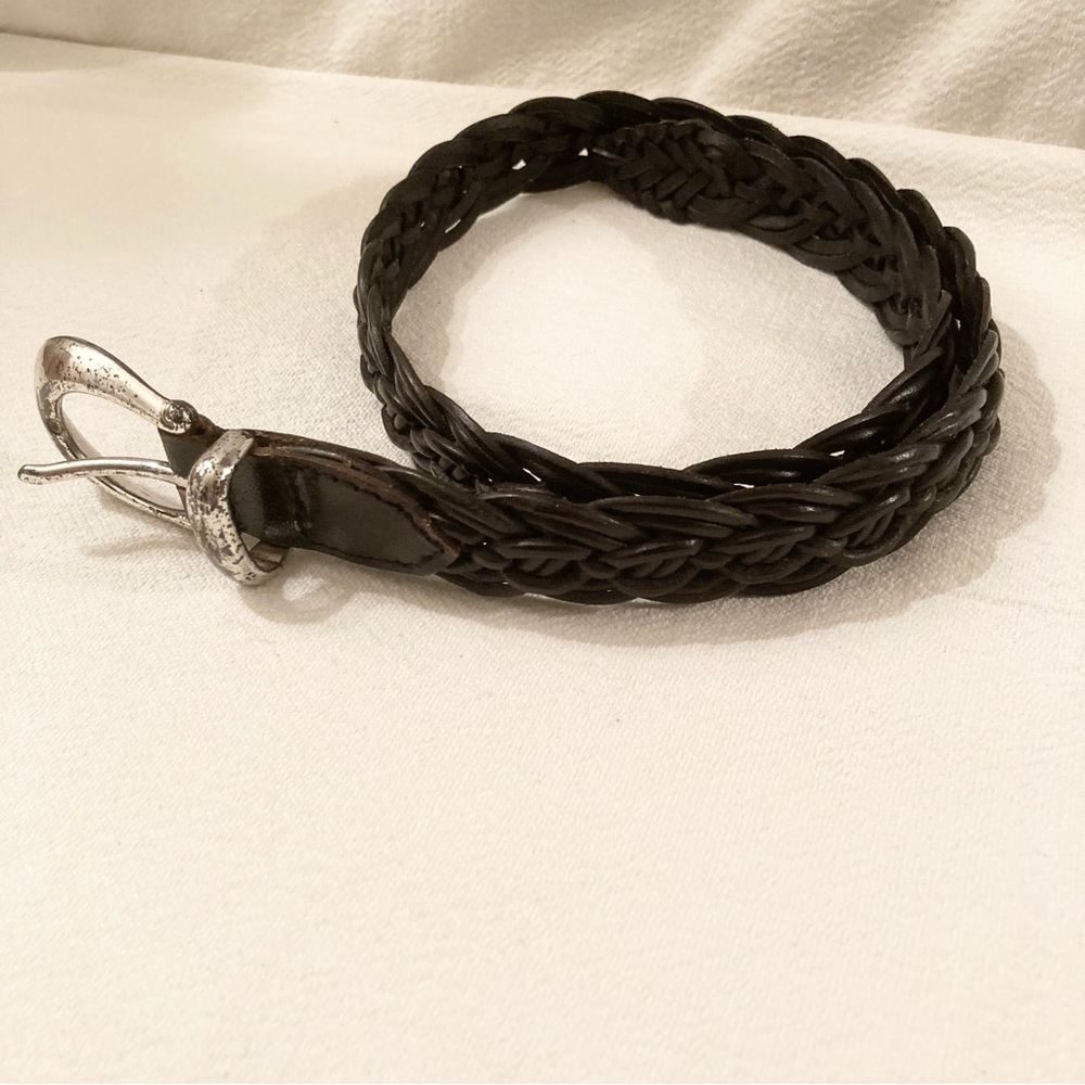 Black Braided Leather Belt S